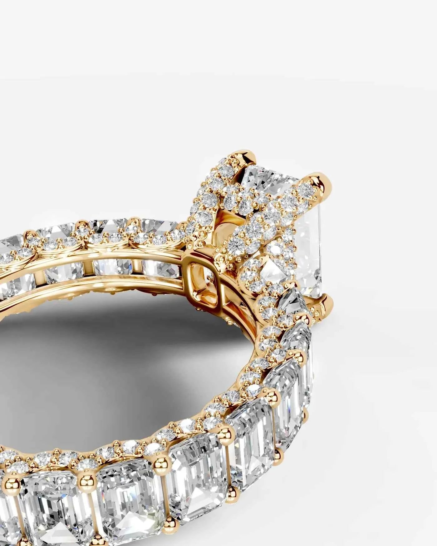 Emerald Cut Lab Diamond Engagement Ring with Emerald cut eternity band and Hidden halo| D VS1