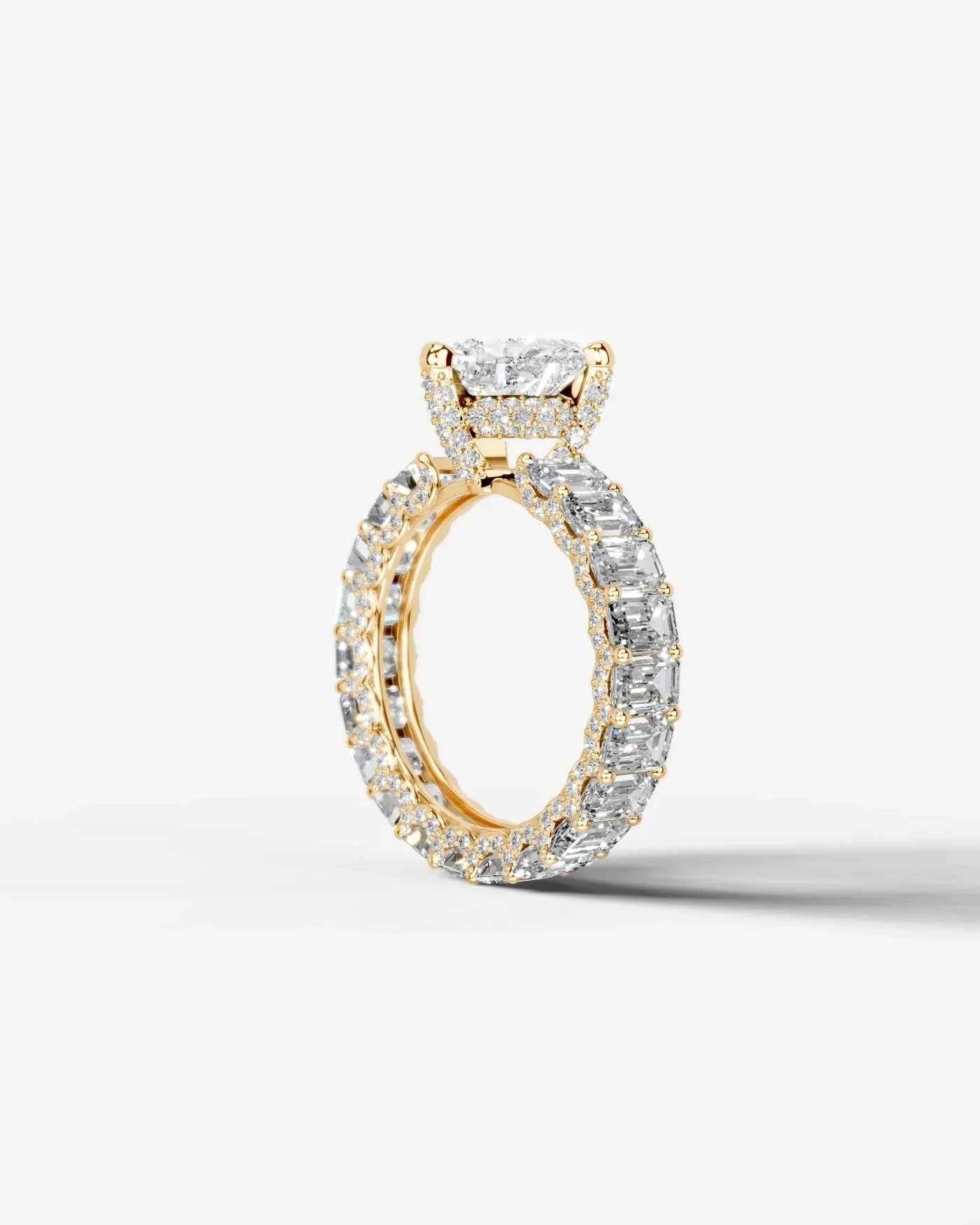 Heart Cut Lab Diamond Engagement Ring with Emerald cut eternity band and Hidden halo| D VS1
