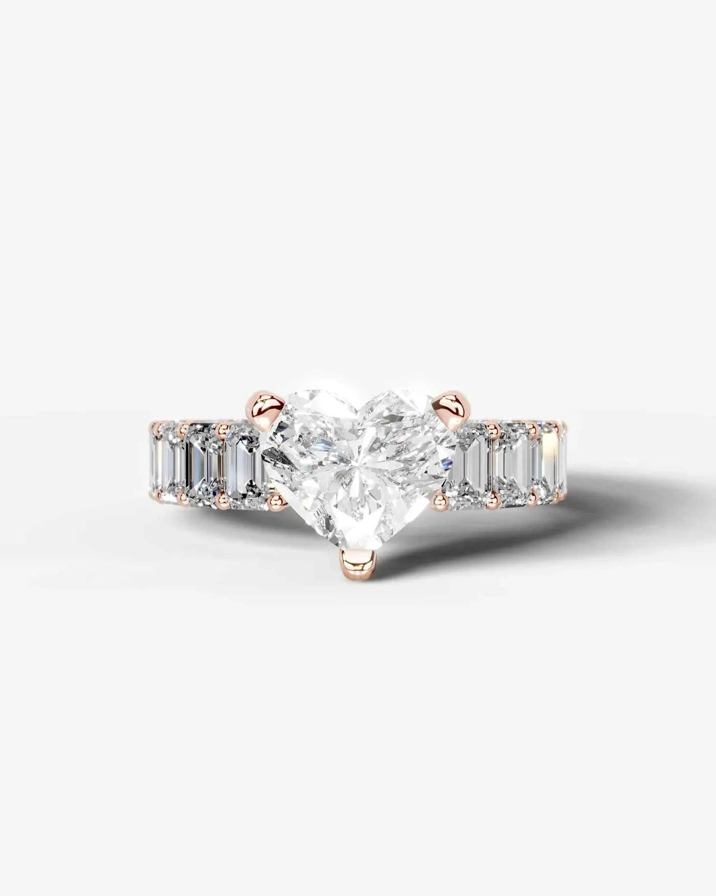 Heart Cut Lab Diamond Engagement Ring with Emerald cut eternity band and Hidden halo| D VS1