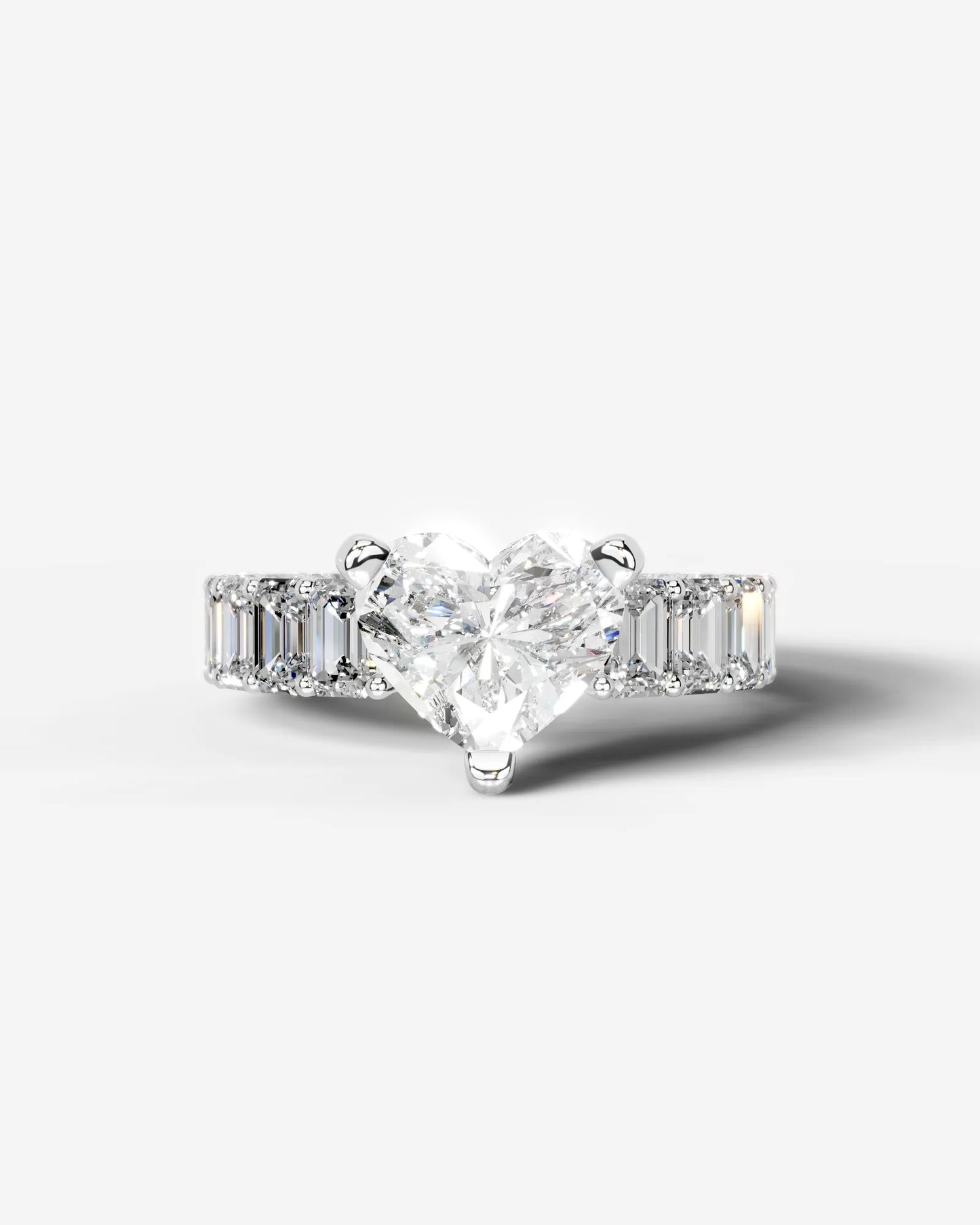Heart Cut Lab Diamond Engagement Ring with Emerald cut eternity band and Hidden halo| D VS1