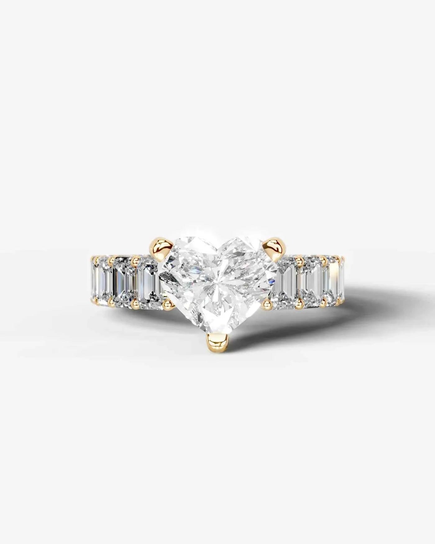 Heart Cut Lab Diamond Engagement Ring with Emerald cut eternity band and Hidden halo| D VS1