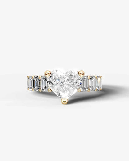 Heart Cut Lab Diamond Engagement Ring with Emerald cut eternity band and Hidden halo| D VS1
