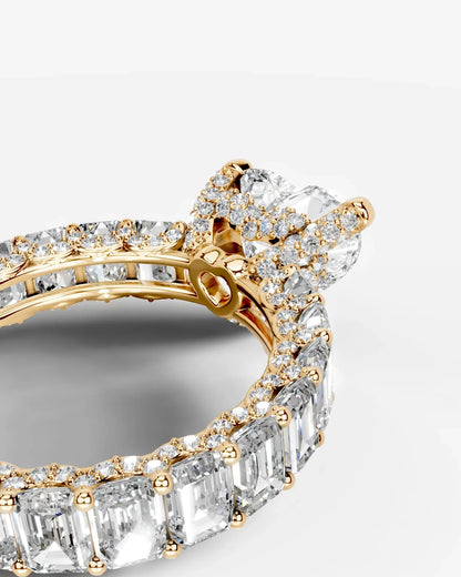 Heart Cut Lab Diamond Engagement Ring with Emerald cut eternity band and Hidden halo| D VS1