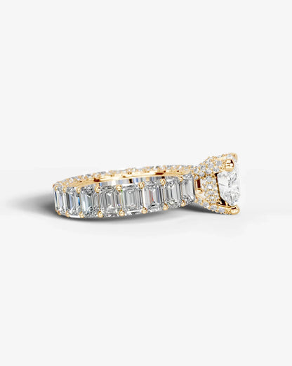 Heart Cut Lab Diamond Engagement Ring with Emerald cut eternity band and Hidden halo| D VS1
