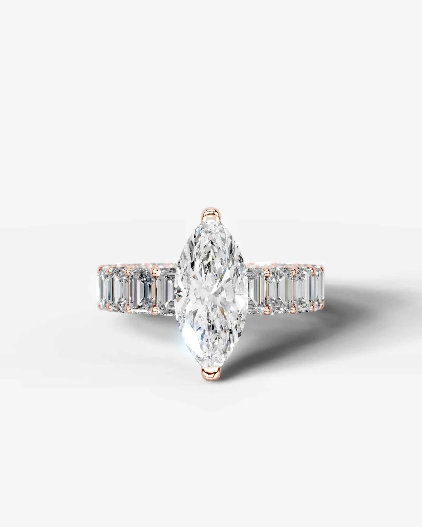 Marquise Cut Lab Diamond Engagement Ring with Emerald cut eternity band and Hidden halo| D VS1