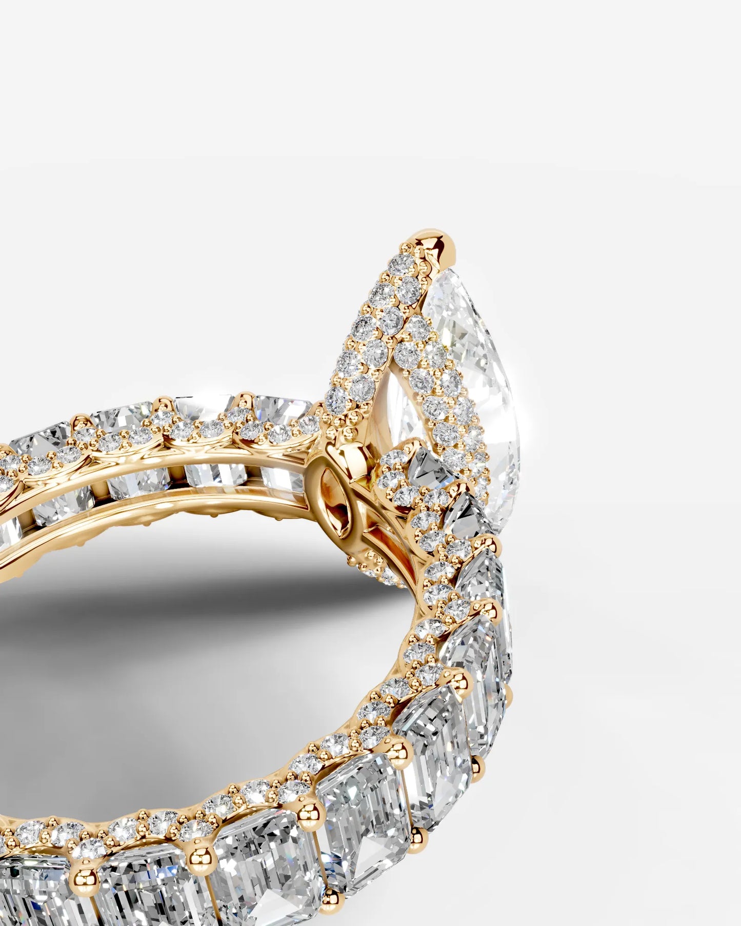 Marquise Cut Lab Diamond Engagement Ring with Emerald cut eternity band and Hidden halo| D VS1