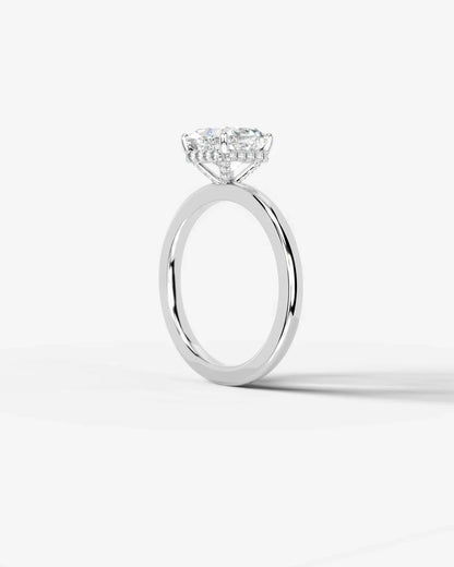 Cushion Cut Solitaire with Hidden halo Lab Grown Diamond Engagement Ring| D VS1