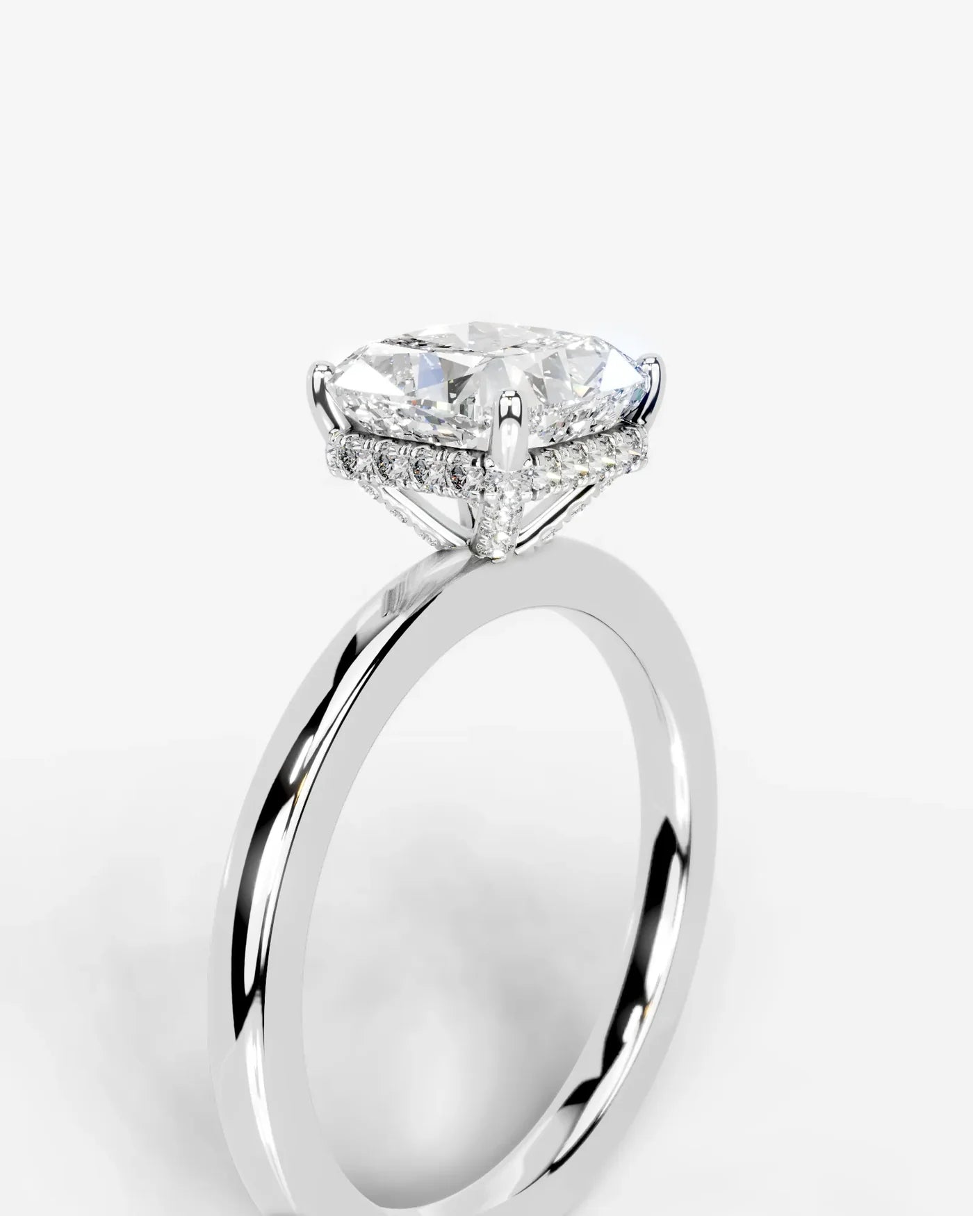 Cushion Cut Solitaire with Hidden halo Lab Grown Diamond Engagement Ring| D VS1