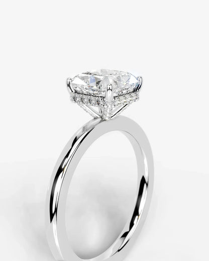 Cushion Cut Solitaire with Hidden halo Lab Grown Diamond Engagement Ring| D VS1