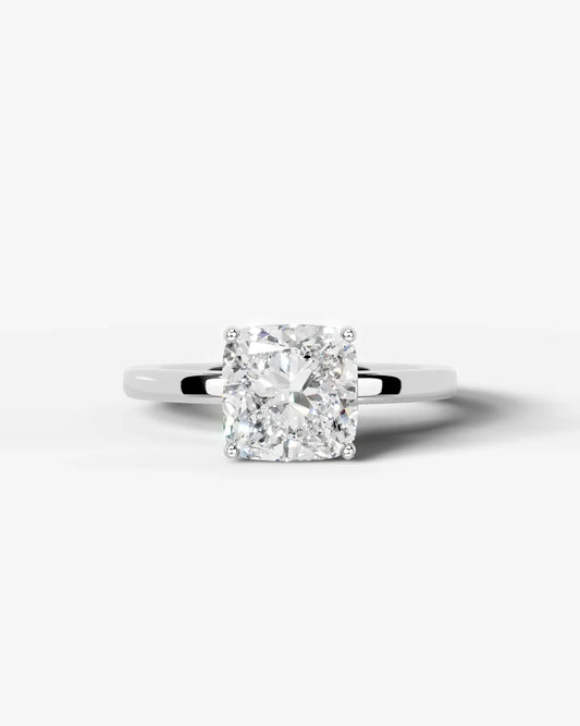 Cushion Cut Solitaire with Hidden halo Lab Grown Diamond Engagement Ring| D VS1