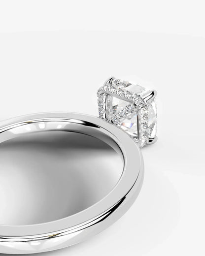 Cushion Cut Solitaire with Hidden halo Lab Grown Diamond Engagement Ring| D VS1