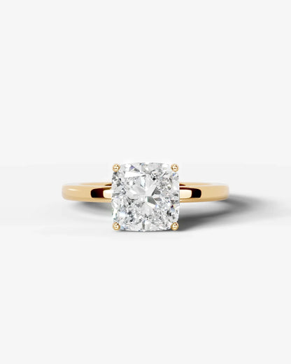 Cushion Cut Solitaire with Hidden halo Lab Grown Diamond Engagement Ring| D VS1