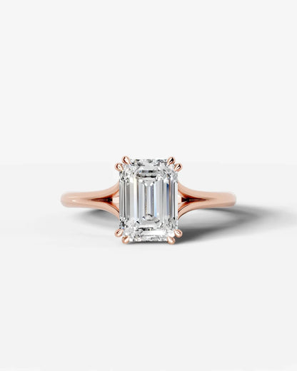 Emerald Cut Lab Diamond Engagement Ring with classic eight prong| D VS1