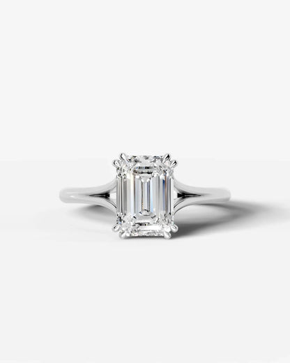 Emerald Cut Lab Diamond Engagement Ring with classic eight prong| D VS1