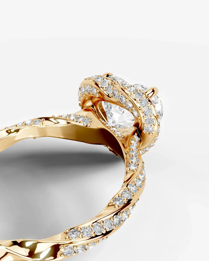 Heart Cut Lab Diamond Engagement Ring with double halo and twisted pave band| D VS1