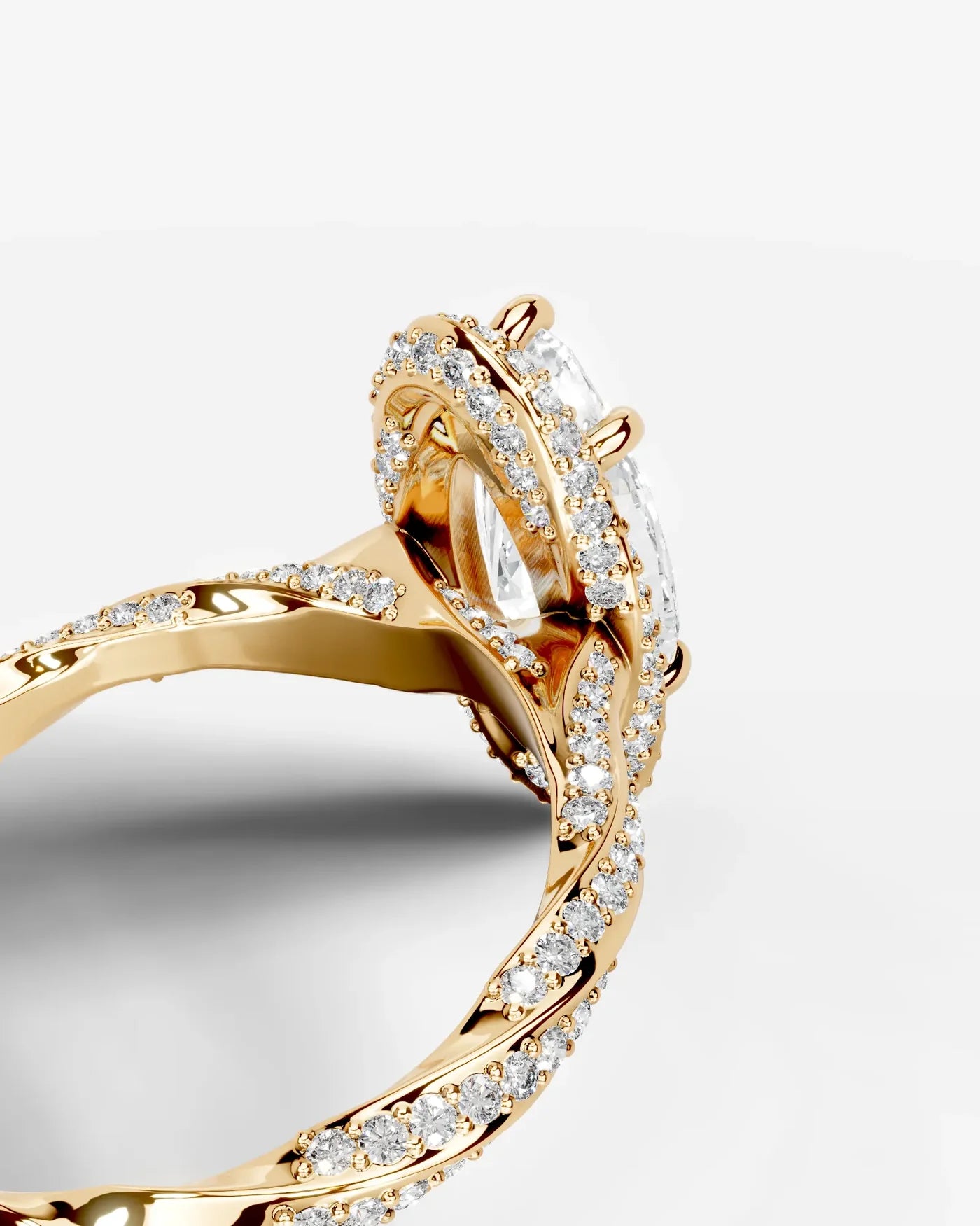 Marquise Cut Lab Diamond Engagement Ring with double halo and twisted pave band| D VS1