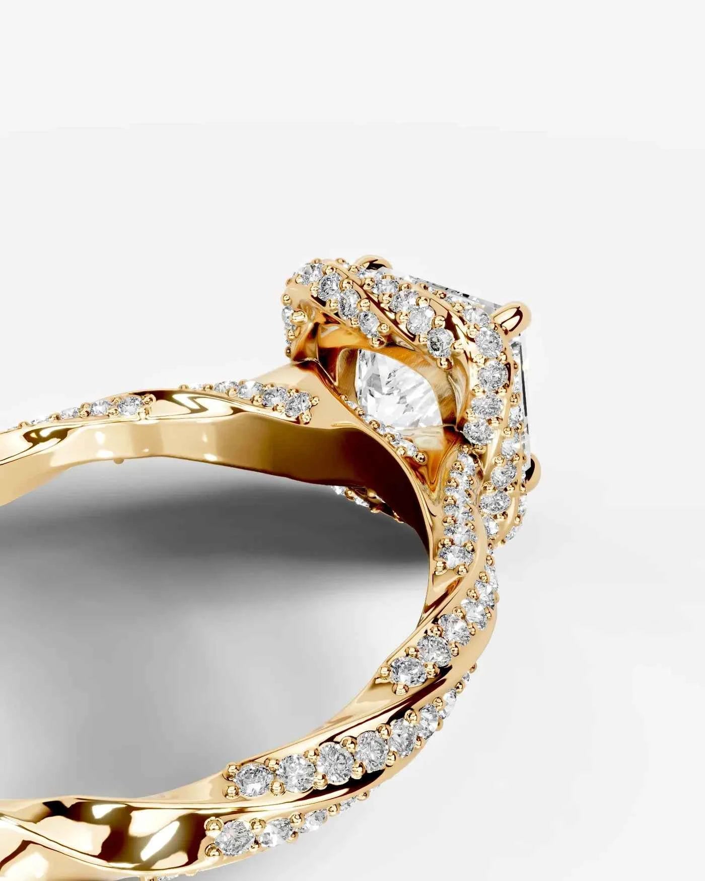 Princess Cut Lab Diamond Engagement Ring with double halo and twisted pave band| D VS1