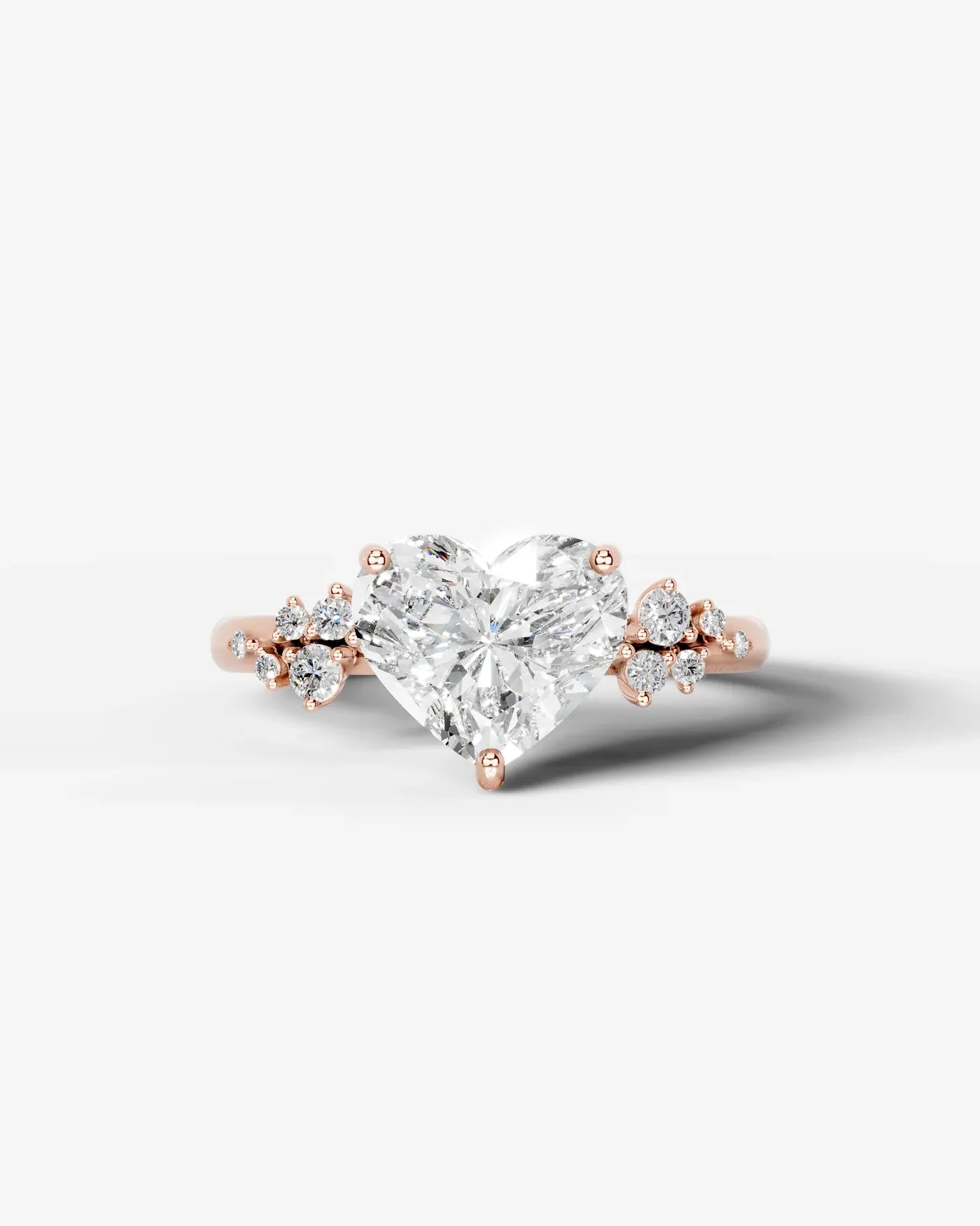 Heart Cut Lab Diamond Engagement Ring with floral side stones and Hidden halo| D VS1