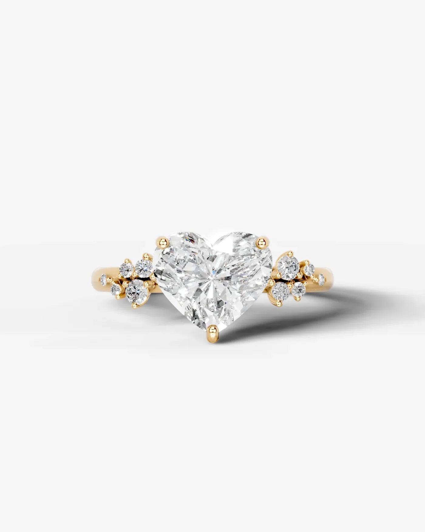 Heart Cut Lab Diamond Engagement Ring with floral side stones and Hidden halo| D VS1