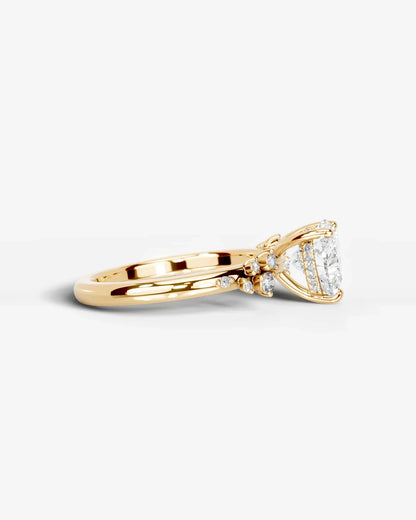 Heart Cut Lab Diamond Engagement Ring with floral side stones and Hidden halo| D VS1