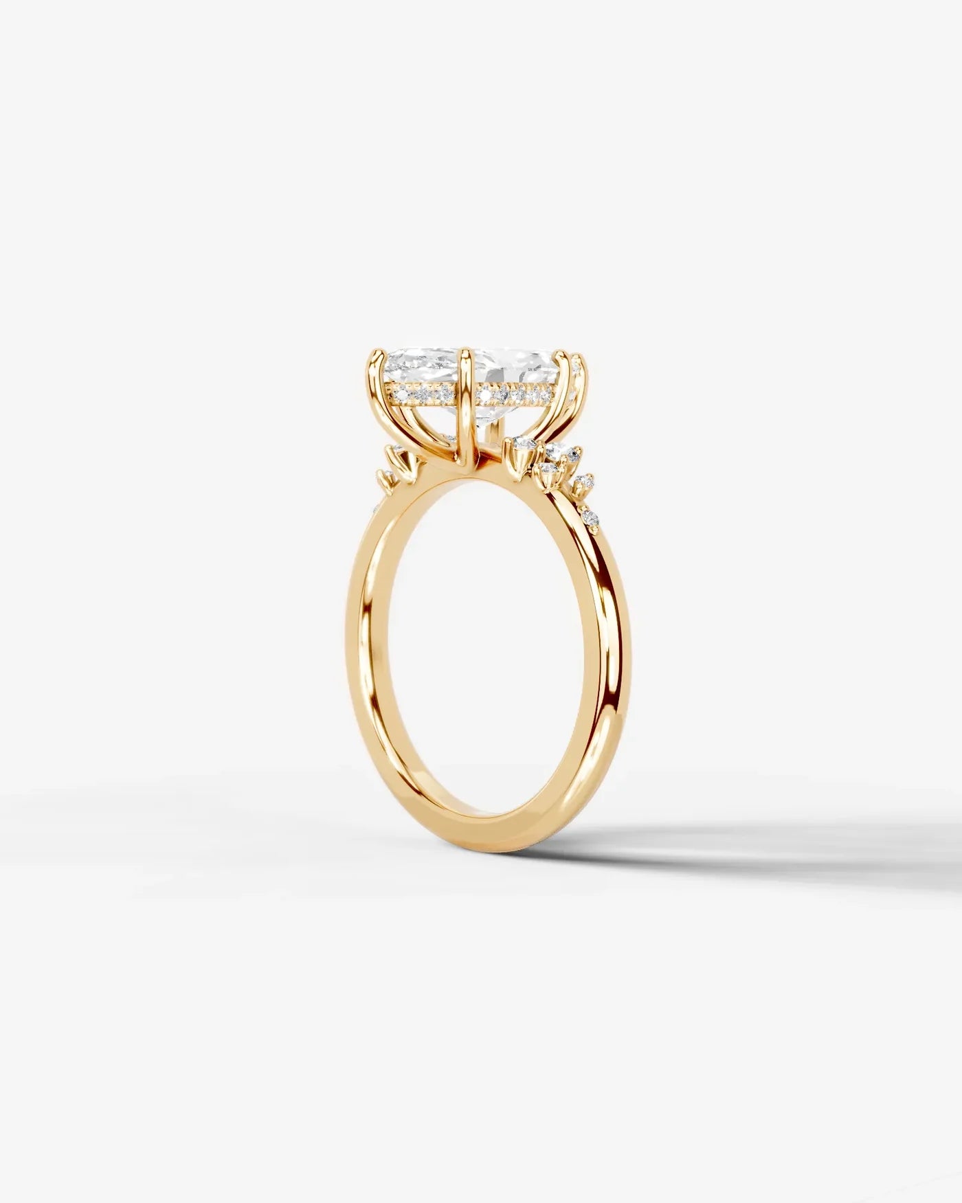 Marquise Cut Lab Diamond Engagement Ring with floral side stones and Hidden halo| D VS1