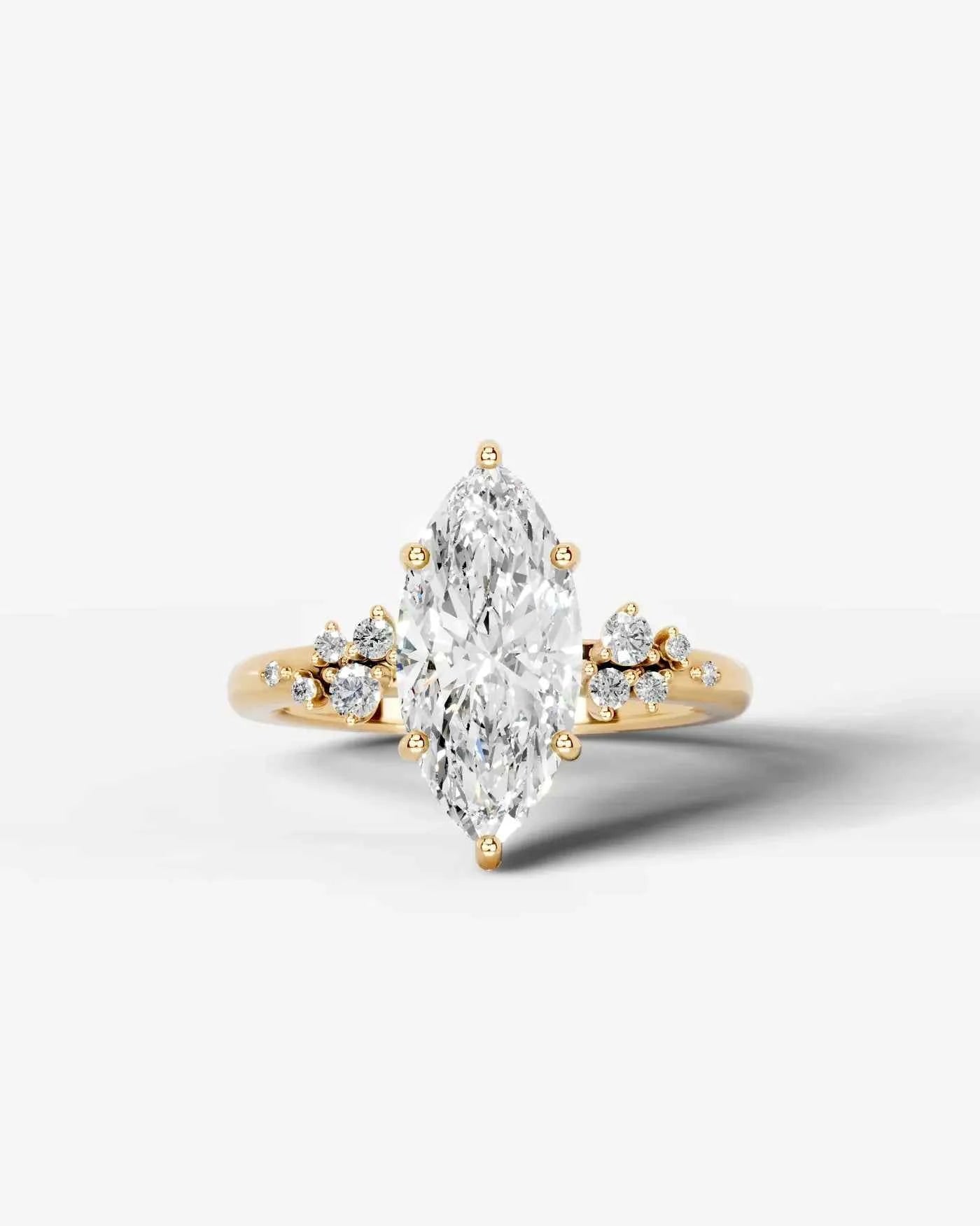 Marquise Cut Lab Diamond Engagement Ring with floral side stones and Hidden halo| D VS1