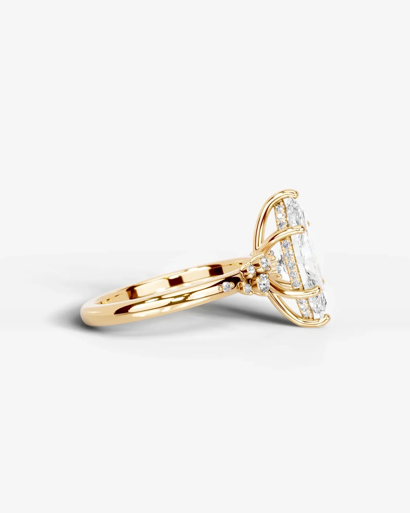 Marquise Cut Lab Diamond Engagement Ring with floral side stones and Hidden halo| D VS1