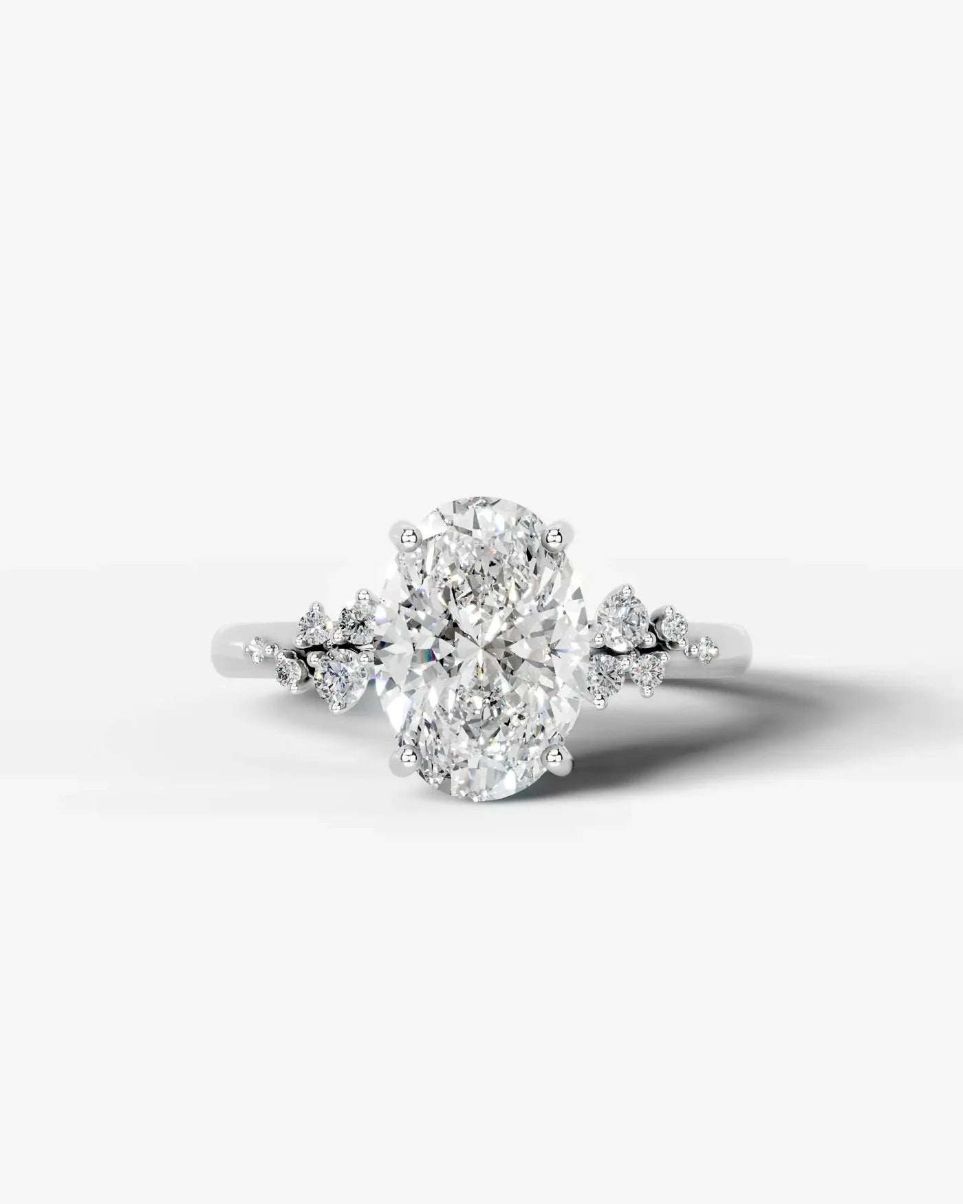 Oval Cut Lab Diamond Engagement Ring with floral side stones and Hidden halo| D VS1