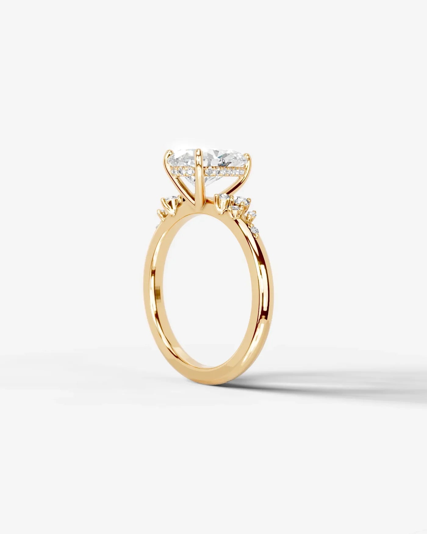 Pear Cut Lab Diamond Engagement Ring with floral side stones and Hidden halo| D VS1