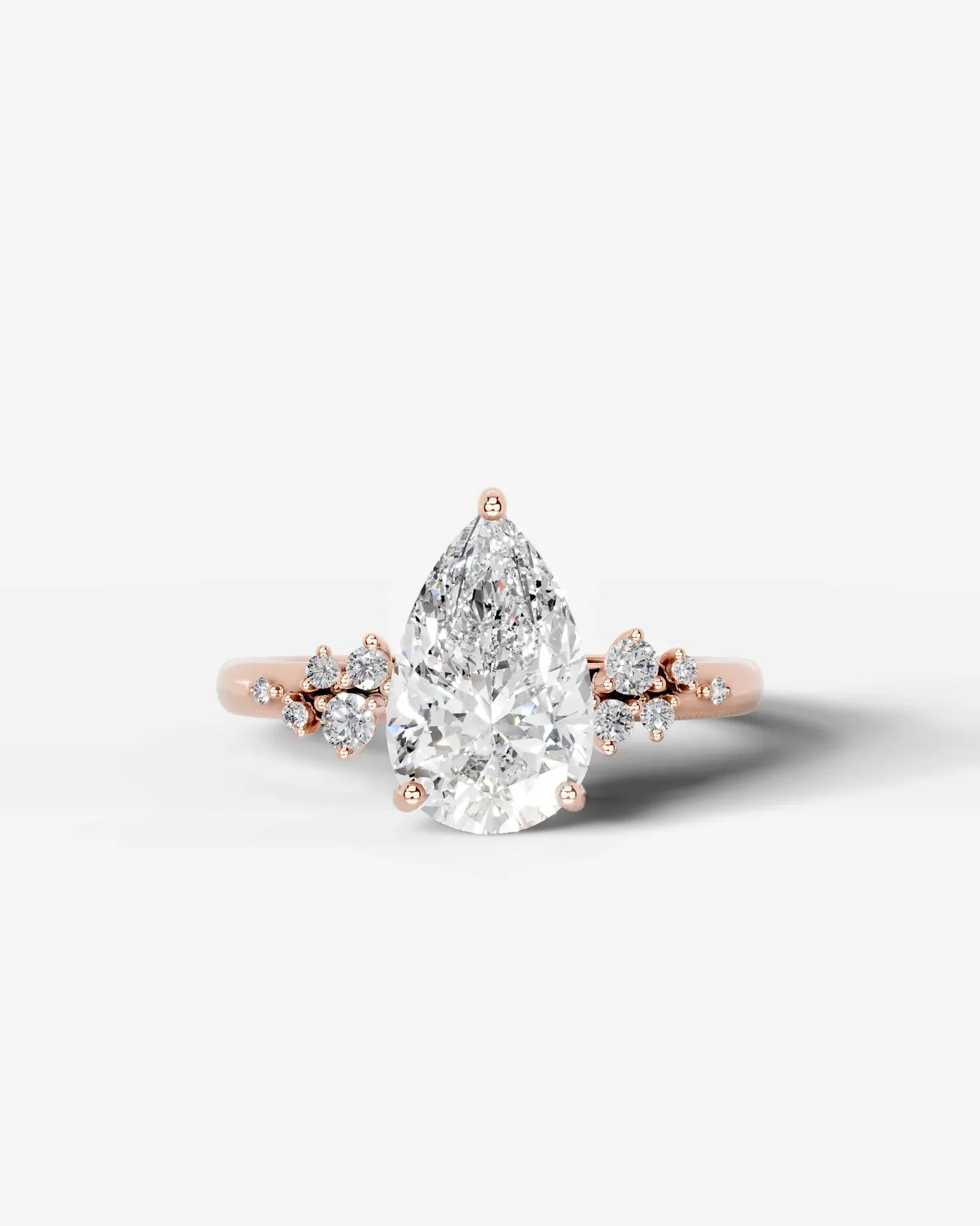 Pear Cut Lab Diamond Engagement Ring with floral side stones and Hidden halo| D VS1