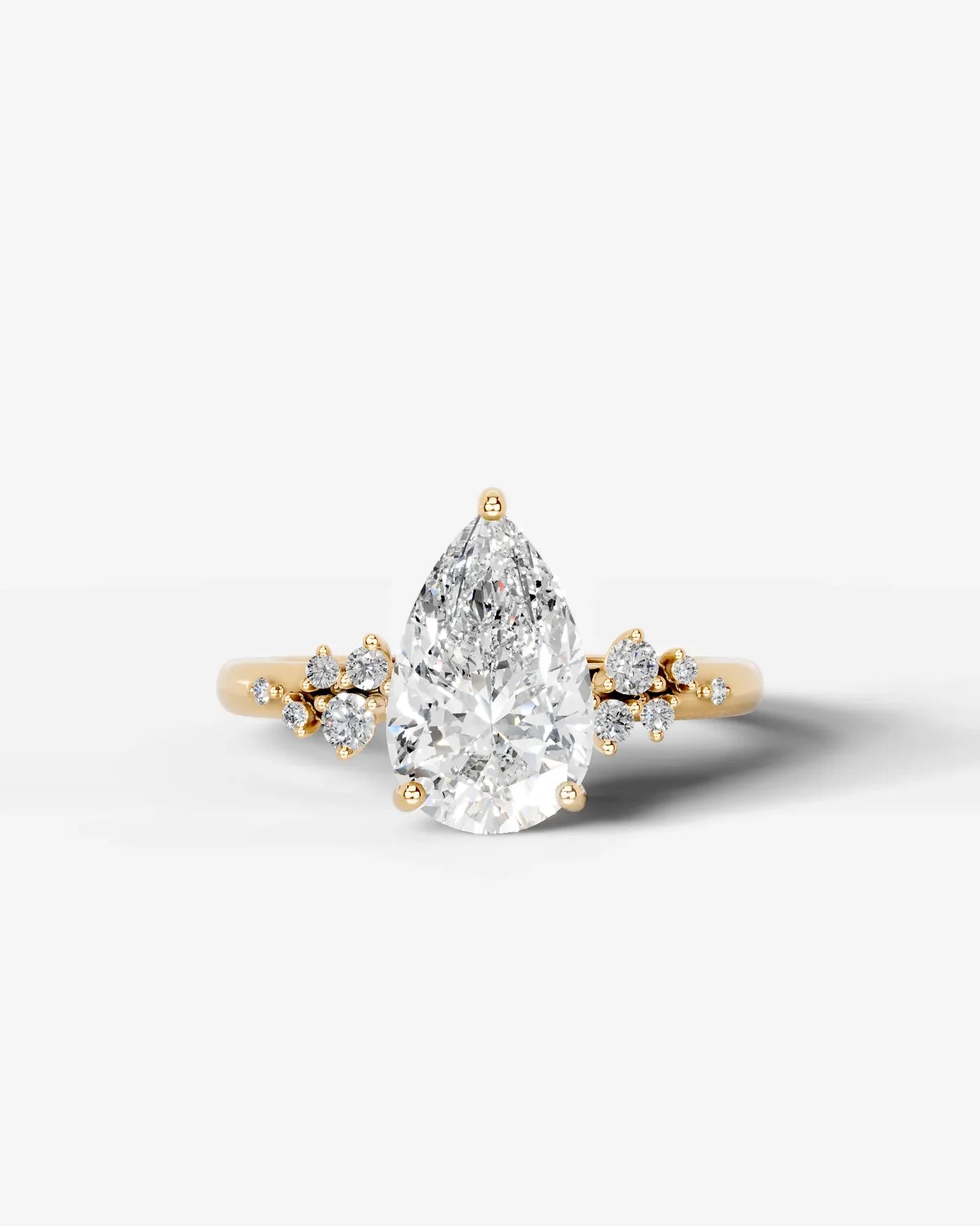 Pear Cut Lab Diamond Engagement Ring with floral side stones and Hidden halo| D VS1
