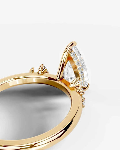 Pear Cut Lab Diamond Engagement Ring with floral side stones and Hidden halo| D VS1