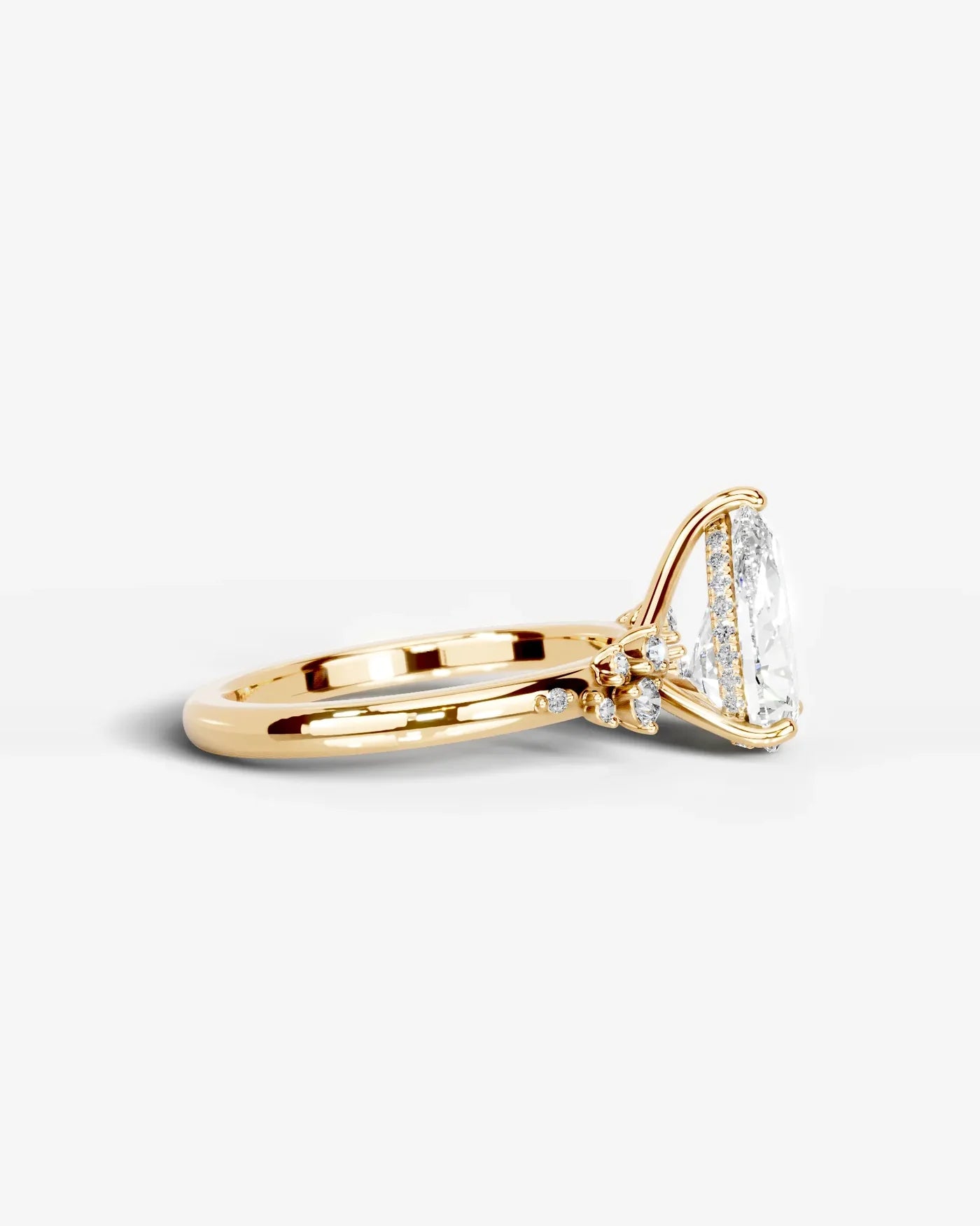 Pear Cut Lab Diamond Engagement Ring with floral side stones and Hidden halo| D VS1