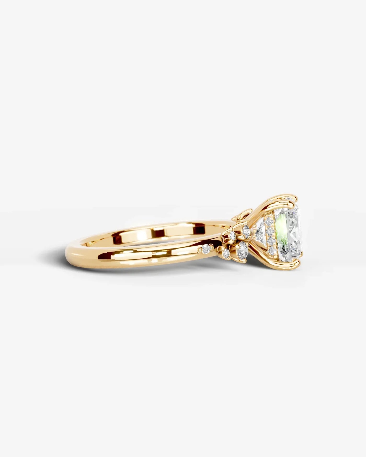Princess Cut Lab Diamond Engagement Ring with floral side stones and Hidden halo| D VS1