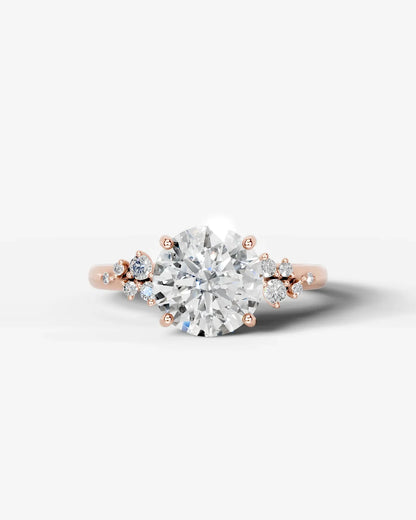 Round Cut Lab Diamond Engagement Ring with floral side stones and Hidden halo| D VS1