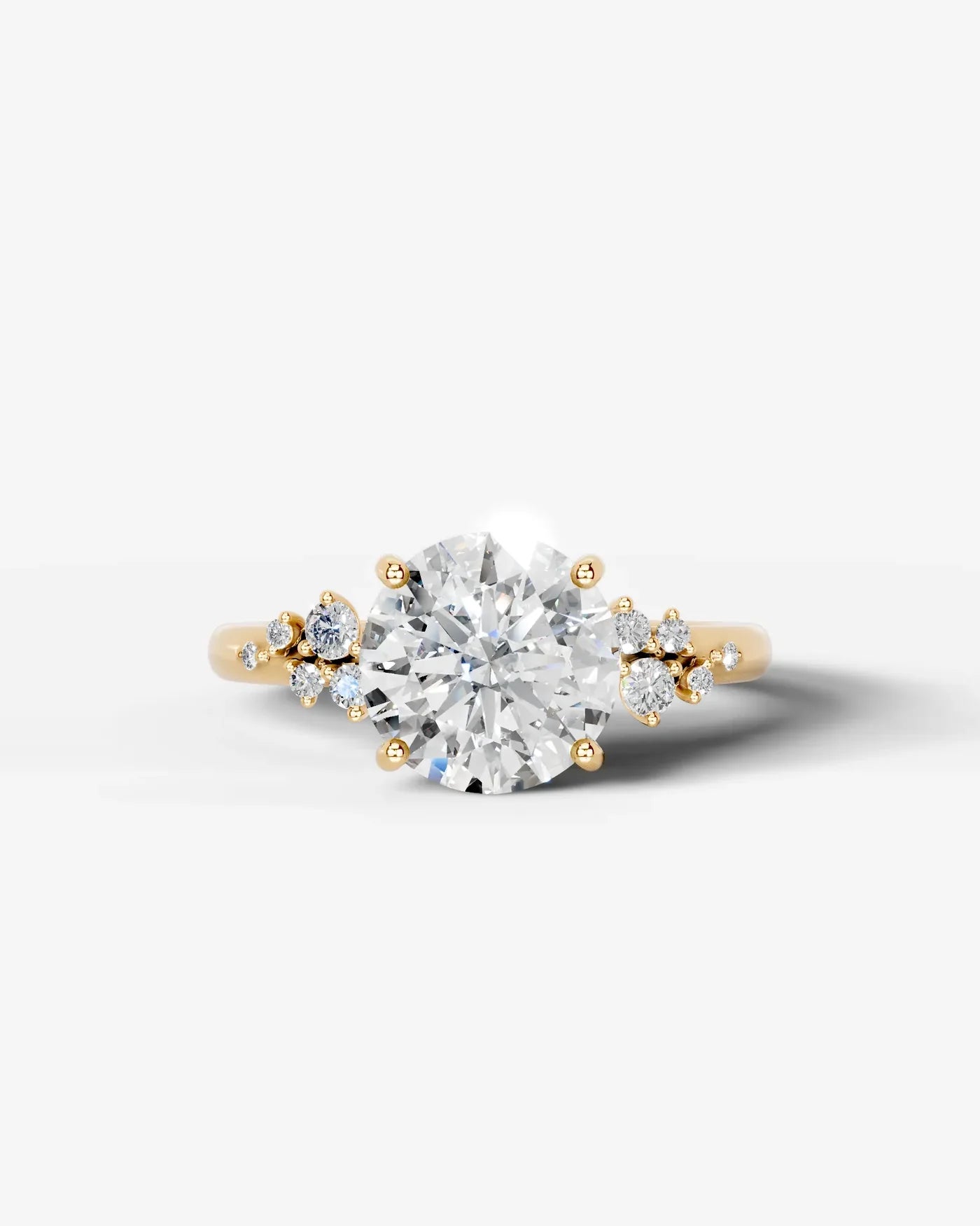 Round Cut Lab Diamond Engagement Ring with floral side stones and Hidden halo| D VS1