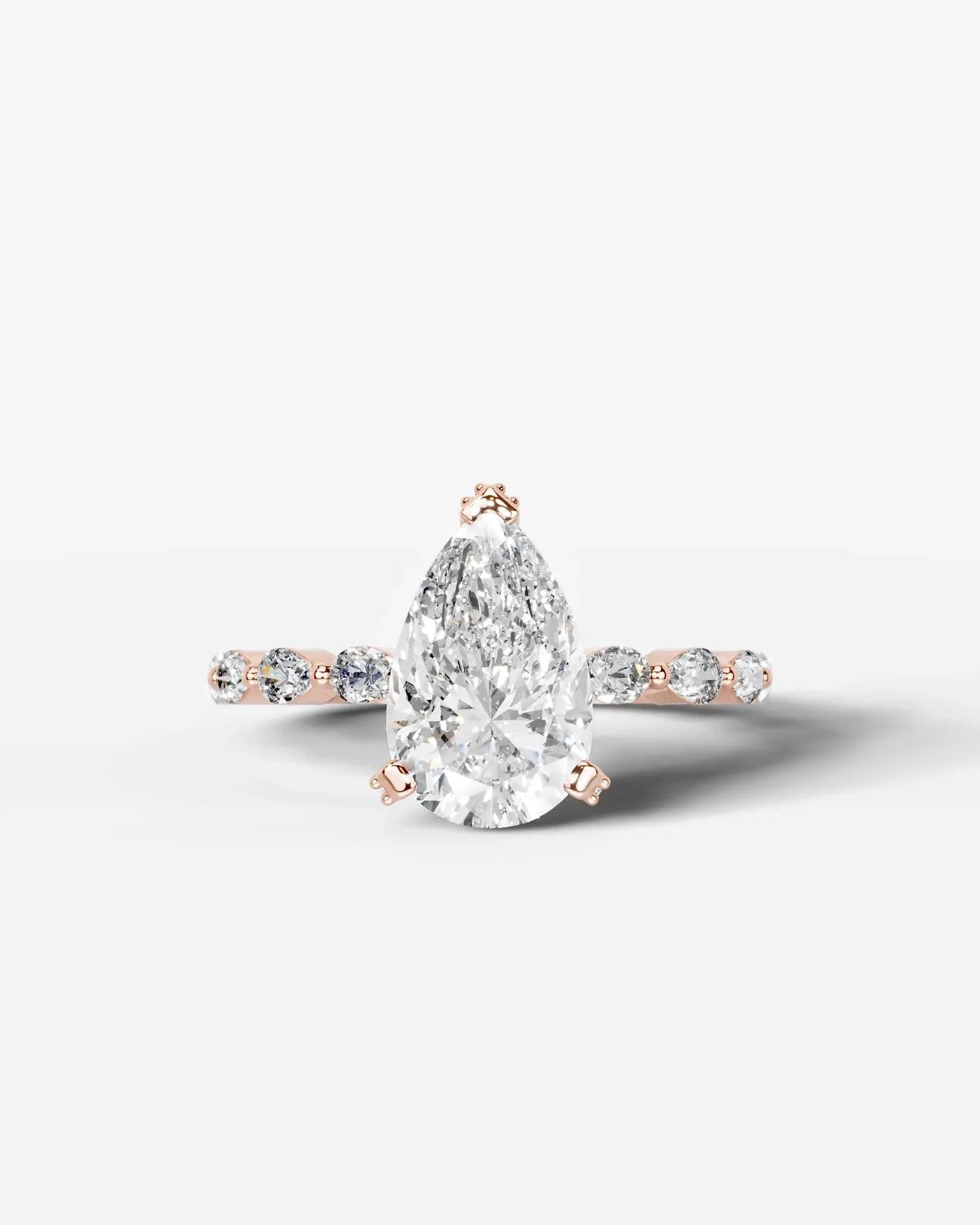 Pear Cut Hidden Halo Lab Grown Diamond Engagement Ring with Pear Side Stones| D VS1
