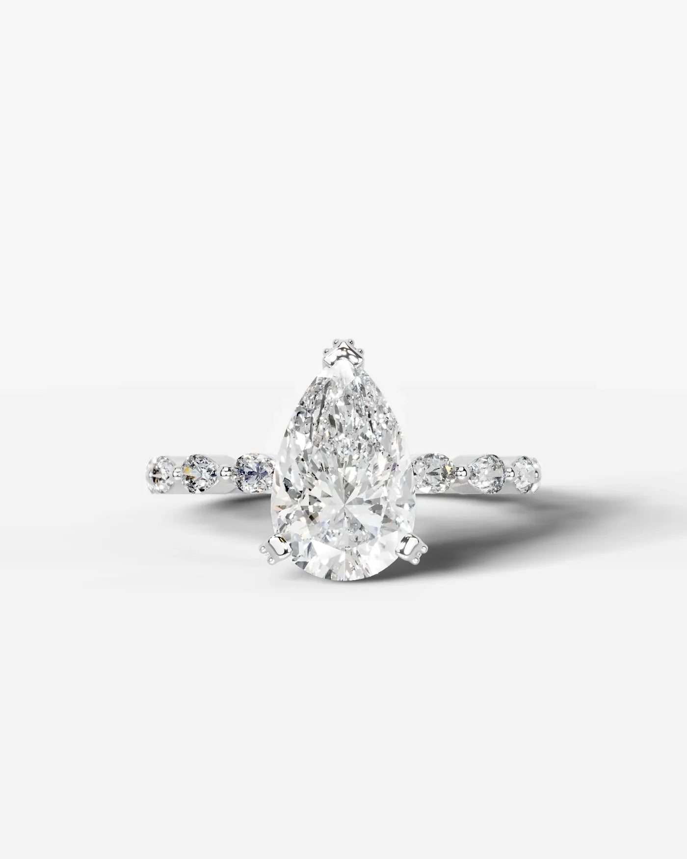Pear Cut Hidden Halo Lab Grown Diamond Engagement Ring with Pear Side Stones| D VS1