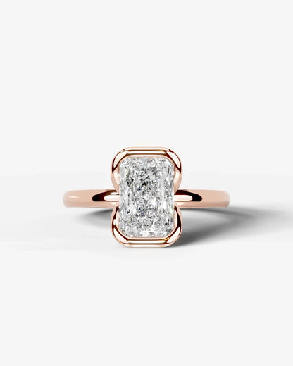 Radiant  Cut Lab Diamond bezel Engagement Ring with collar prong| D VS1