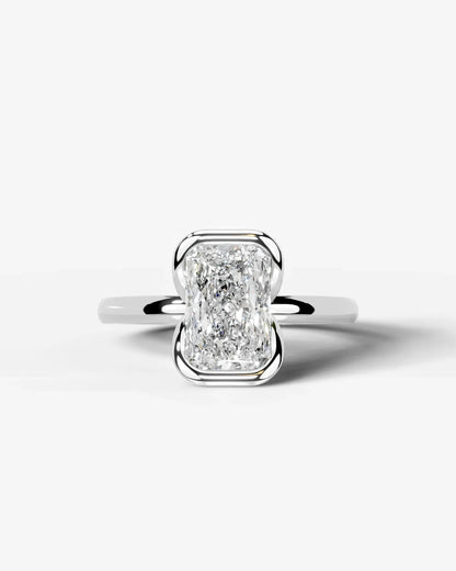 Radiant  Cut Lab Diamond bezel Engagement Ring with collar prong| D VS1