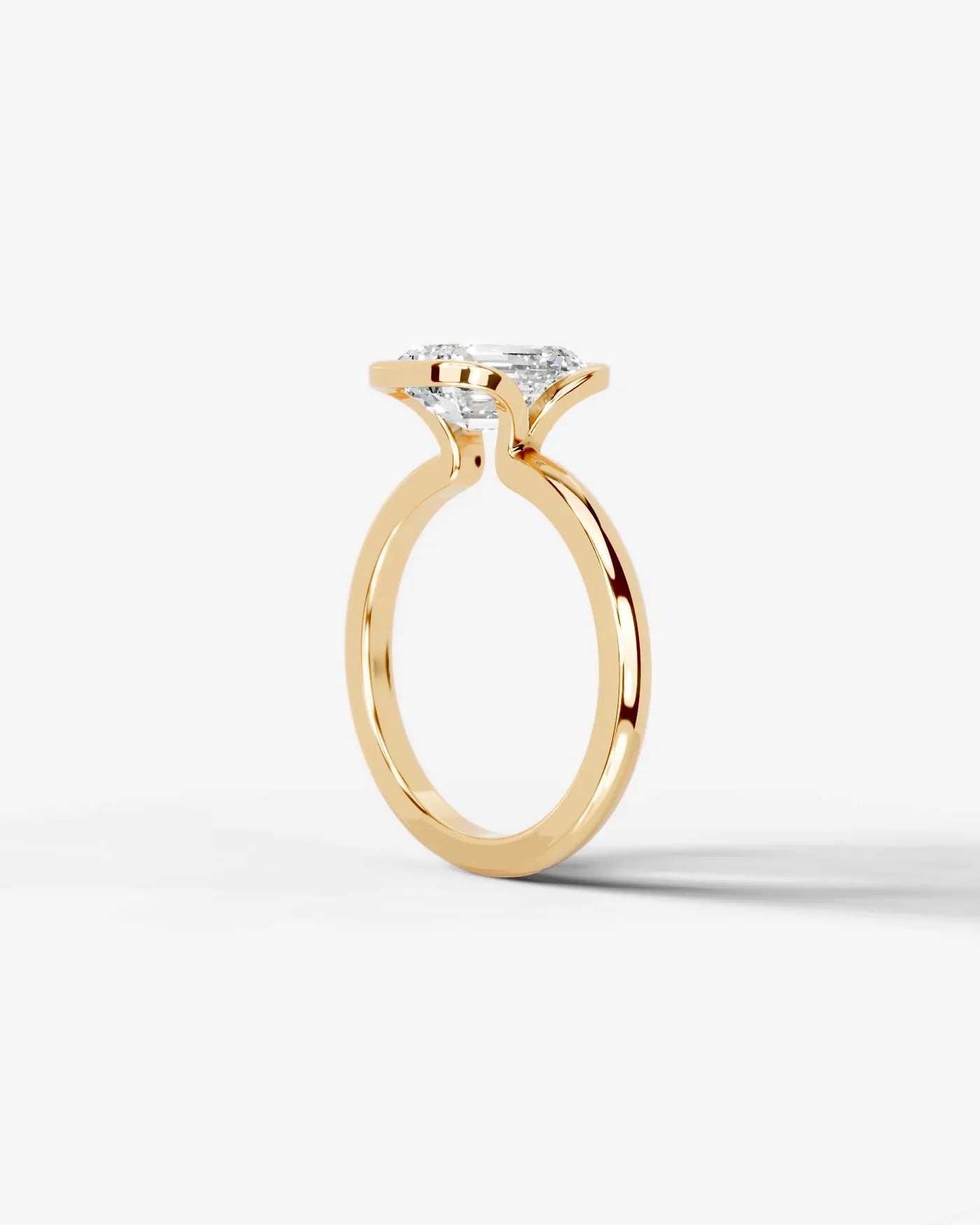 Emerald Cut Lab Diamond bezel Engagement Ring with collar prong| D VS1