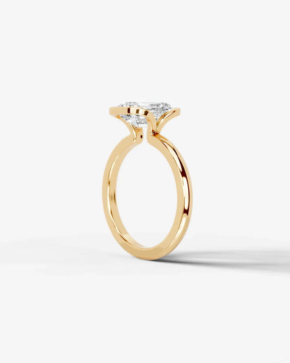 Emerald Cut Lab Diamond bezel Engagement Ring with collar prong| D VS1