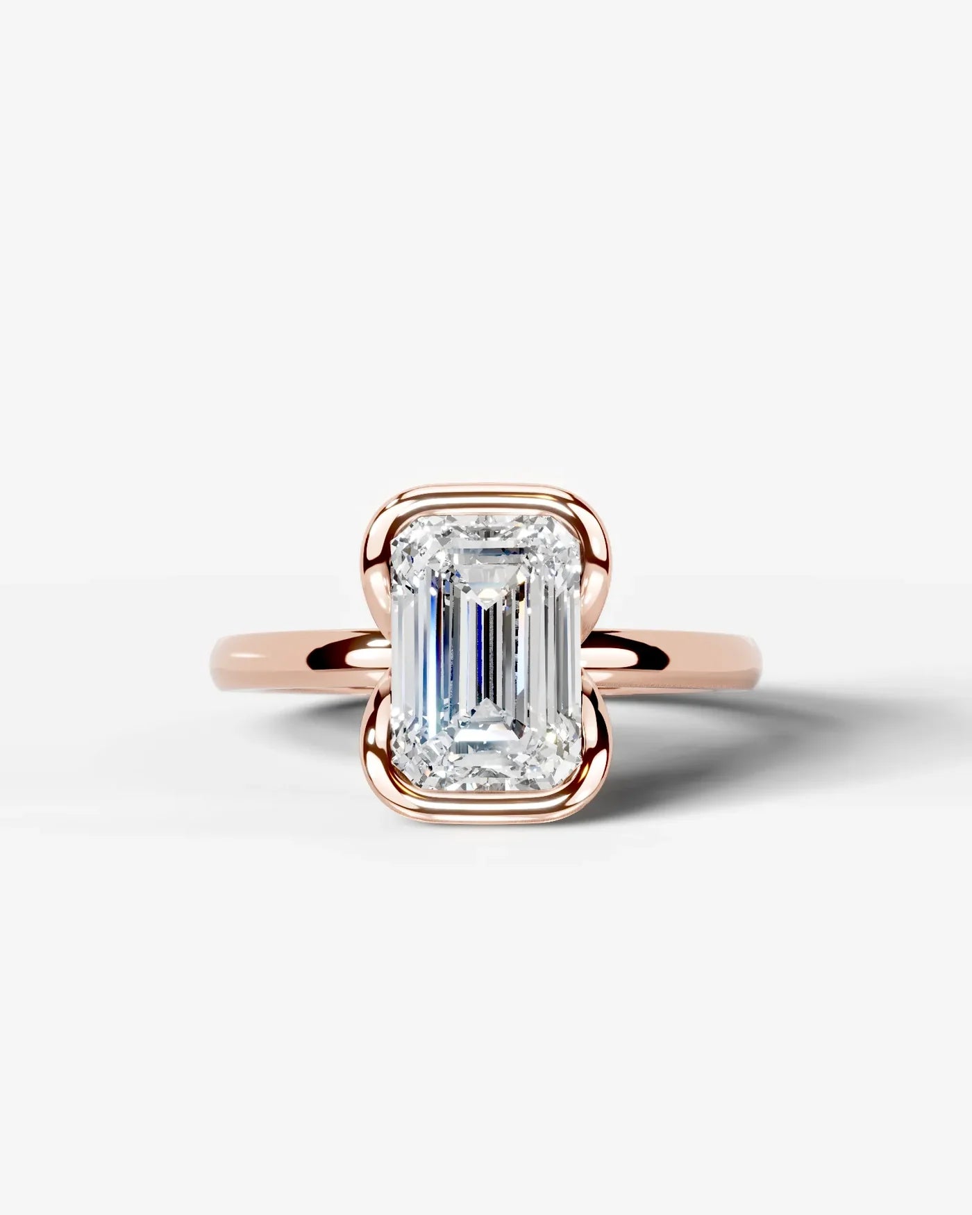 Emerald Cut Lab Diamond bezel Engagement Ring with collar prong| D VS1