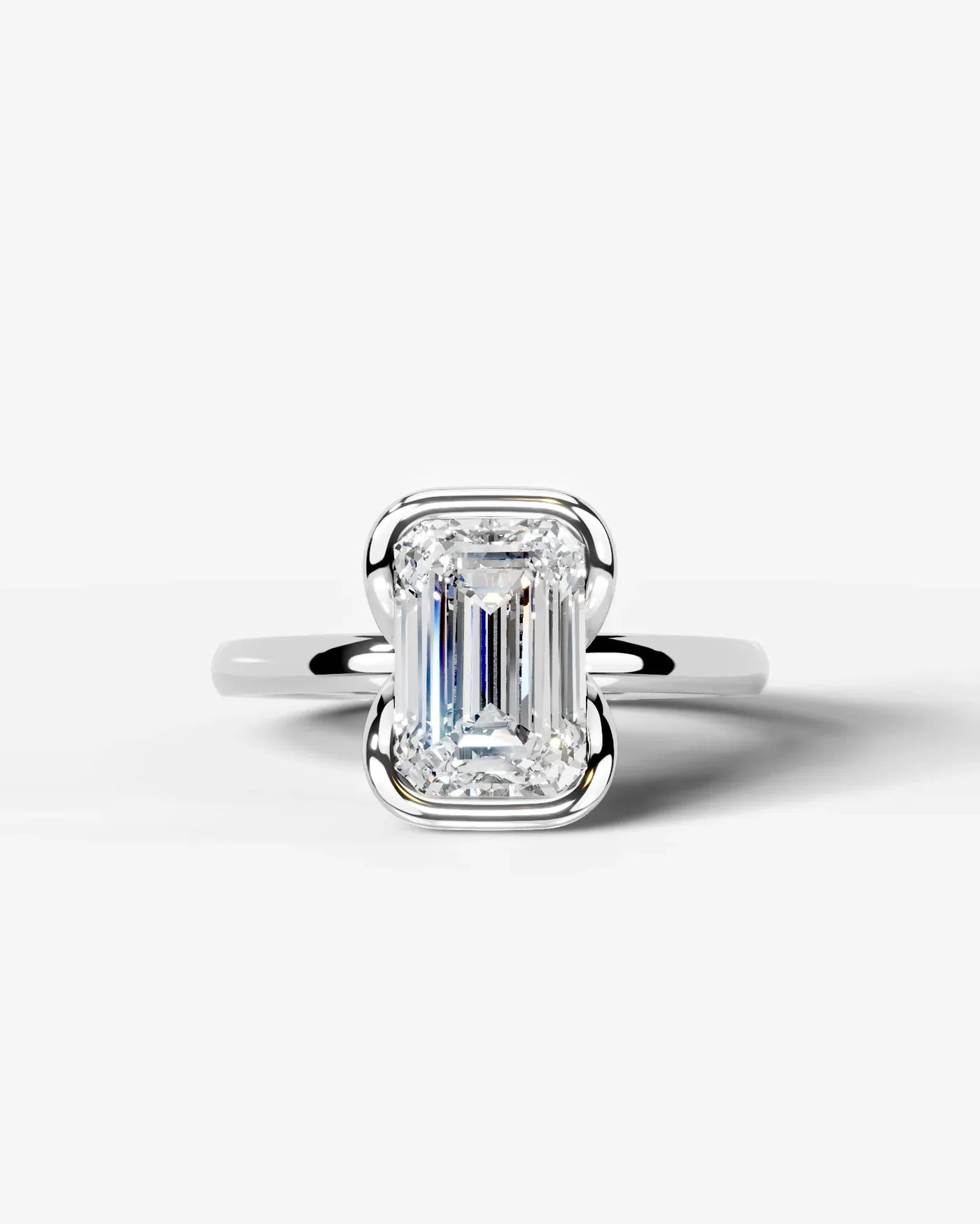 Emerald Cut Lab Diamond bezel Engagement Ring with collar prong| D VS1