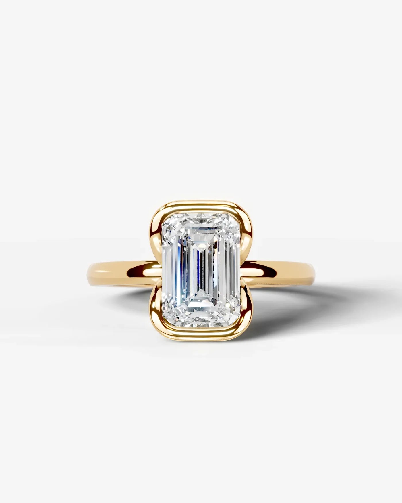 Emerald Cut Lab Diamond bezel Engagement Ring with collar prong| D VS1