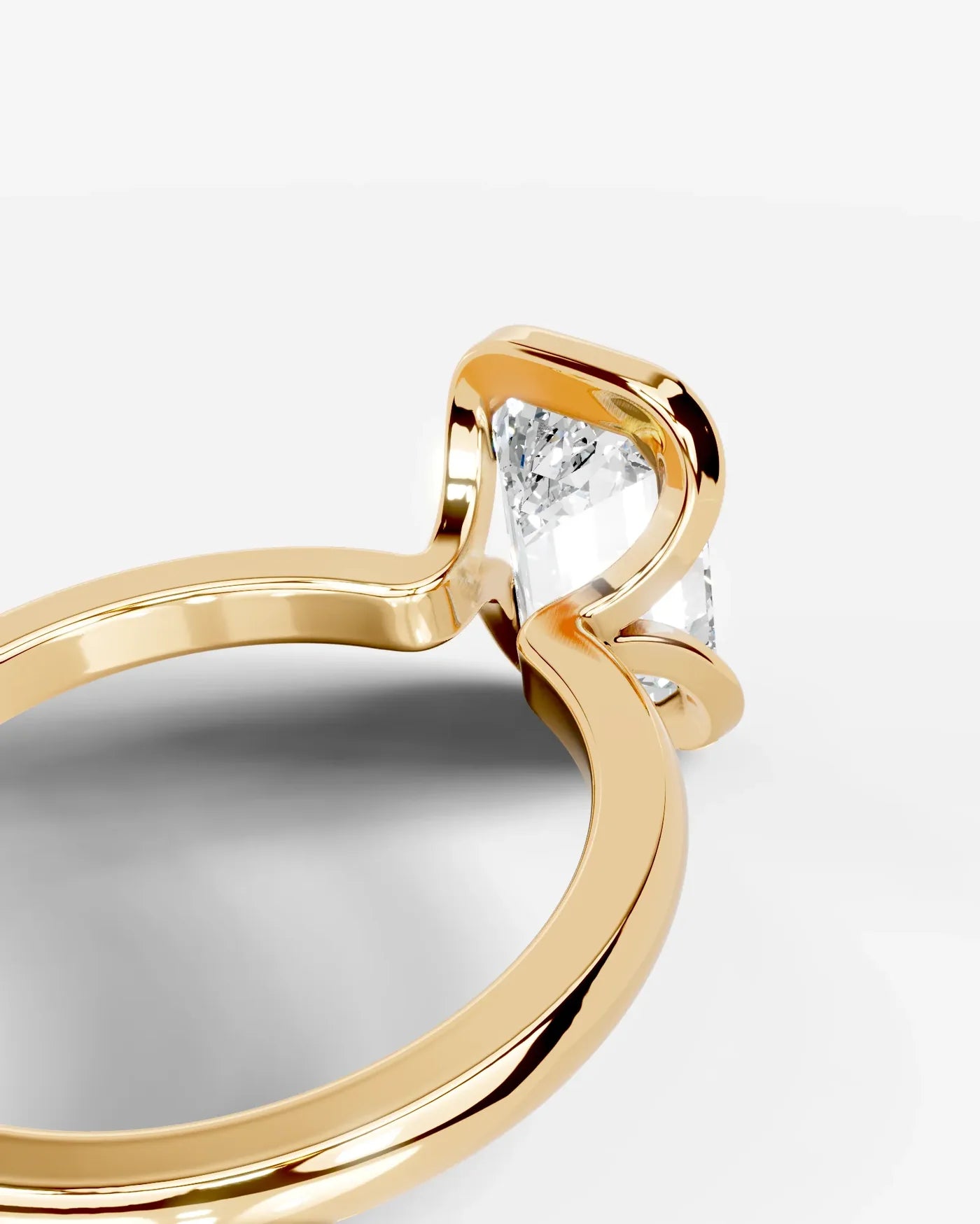 Emerald Cut Lab Diamond bezel Engagement Ring with collar prong| D VS1