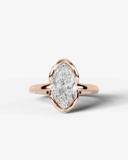 Marquise Cut Lab Diamond bezel Engagement Ring with collar prong| D VS1