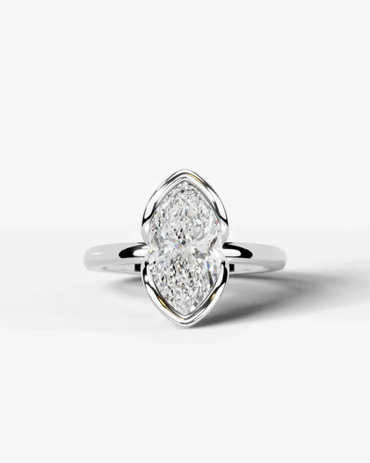 Marquise Cut Lab Diamond bezel Engagement Ring with collar prong| D VS1