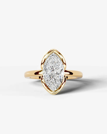 Marquise Cut Lab Diamond bezel Engagement Ring with collar prong| D VS1