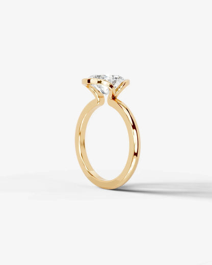 Oval Cut Lab Diamond bezel Engagement Ring with collar prong| D VS1